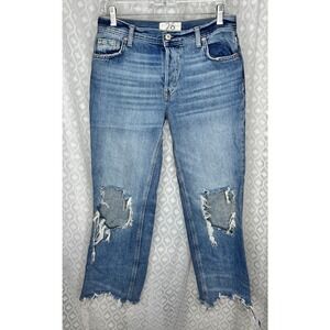 We The Free Distressed Ripped Jeans Cropped Raw‎ Hem Denim Blue Size 26